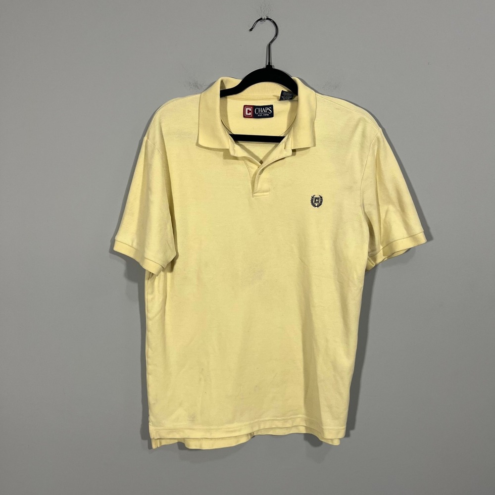 Chaps Mens Pale Yellow Short Sleeve Cotton Pique Polo Shirt Size M Crest Logo